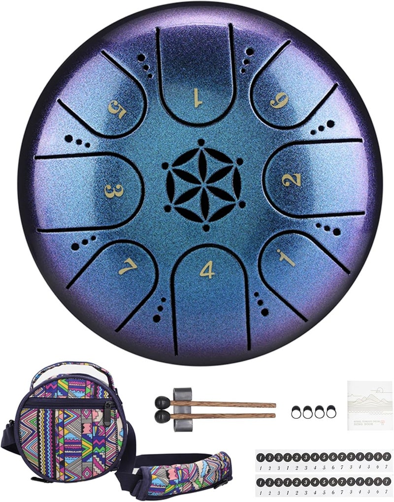 Rayzm Titanium Steel Tongue Drum with a Carry Bag, 5 Inches (13cm) 8 Notes Diatonic Scale Handpan Tank Drum Kit, Portable C-Key Percussion Instrument. - Image 1